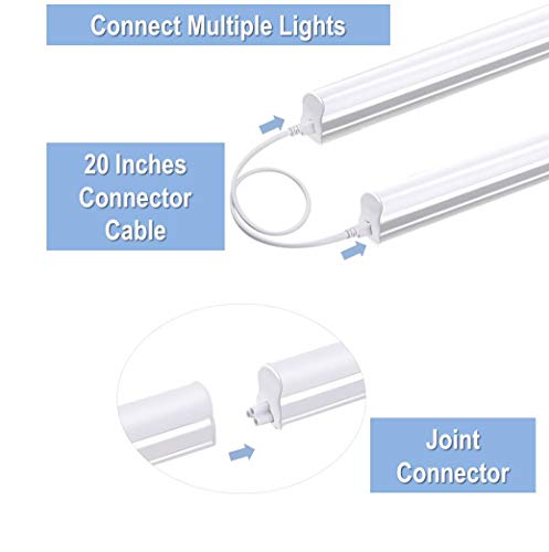 6-Pack HouLight Corded LED T5 Integrated Light Fixture, Super Bright Daylight White(6500K), 4-Foot, 2200 Lumens, 18W, Built-in ON/Off Switch, for Under Cabinet Light, Ceiling Light, and Shop Light