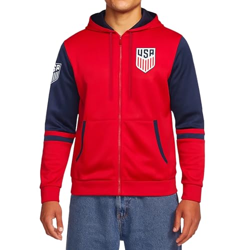 Icon Sports US Soccer USMNT Full Zip Hoodie Sweater Sweatshirt | Solo, X-Large Red