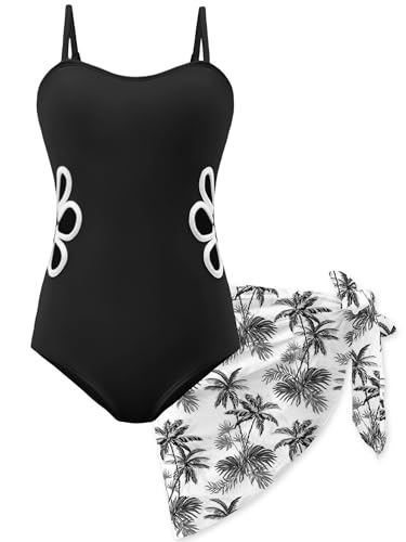 Girls Cut Out One Piece Swimsuit with Skirt