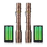 2 Pack super bright high lumens led rechargeable flashlights 1000 LM xml t6 military 5 modes waterproof zoomable tactical flashlight torch + 18650 battery + charger over 10000 users choice !