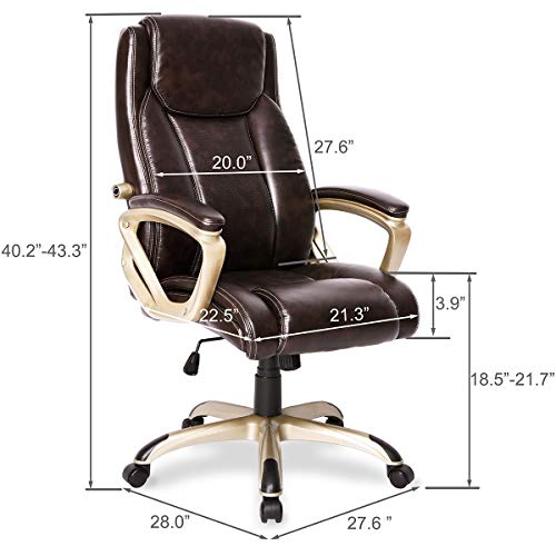 PU Leather Executive Office Chair Desk Task Computer Chair Swivel High Back Chair with Ergonomic Adjustable Lumbar Support Brown
