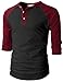 H2H Men's Slim Fit Color Blocked Three-Quarter Sleeve Baseball Jersey Knit Shirt BLACKWINE US L/Asia XL (CMTTS0174)