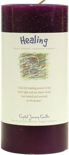 6" X 3" Crystal Journey Herbal Magic Reiki Charged Pillar Candle, Healing