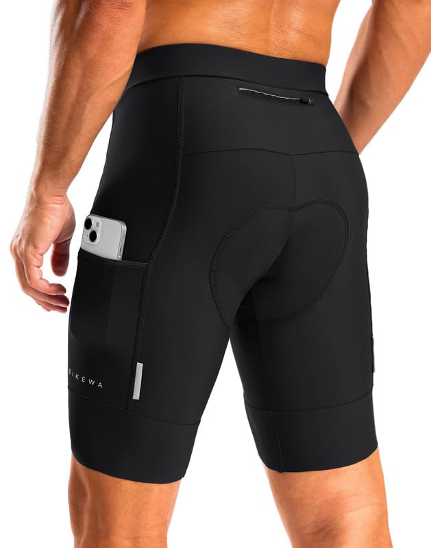 Photo 1 of Bikewa Men's Bike Shorts 4D Padded Cycling Shorts for Men Road Riding Biking Bicycle Zipper Pockets(Black,XL)