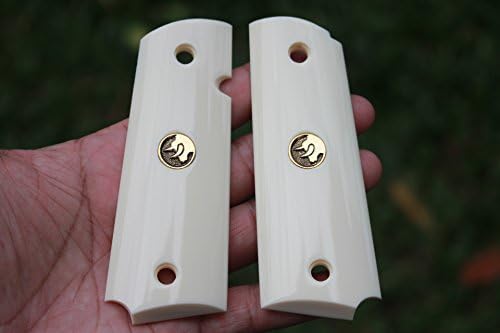 1911 FULL SIZE IMITATION WHITE IVORY GRIPS FITS TAURUS PT 1911 Model Custom Bull Head Logo Gold Color Medallions VTG Vintage Style NICE GRIP GIFT # Random