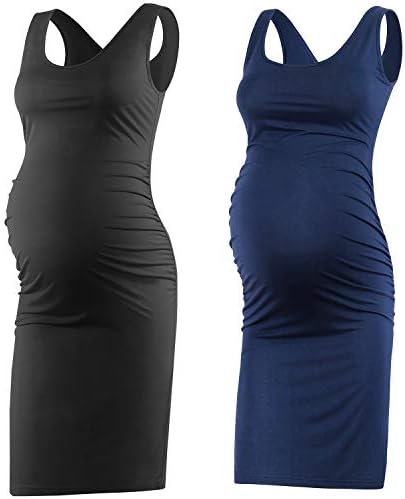 Qunisy Women's Sleeveless Maternity Tank Dress Ruched Side Bodycon Pregnancy Casual Dresses Knee Length