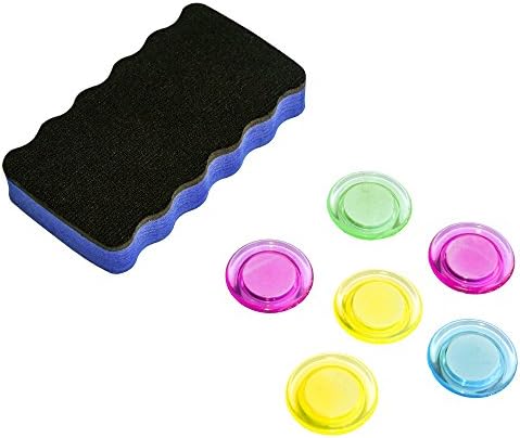 6 Whiteboard Magnets, Office Magnets + 1 Magnetic Dry Eraser for Whiteboard Dry Erase Board Combination Boards