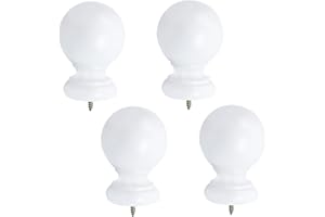 T Tulead Wood Finials for Curtain Rods White Screw on Curtain Rod End Caps Window Drapery Finial 4 Pieces