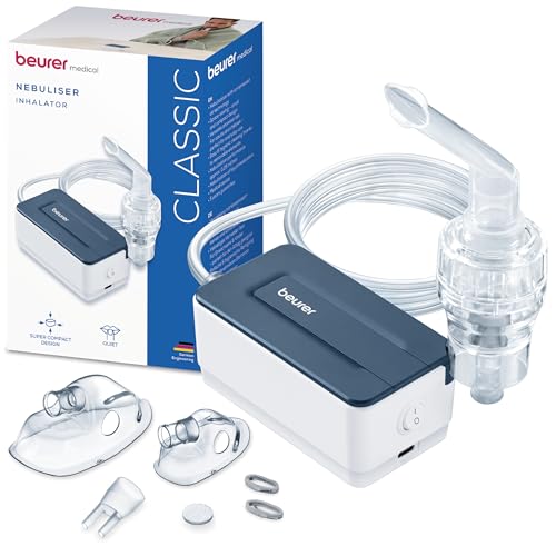 Beurer IH 15 Inhalator, Inhalationsgerät bei Erkältungen und Atemwegserkrankungen wie Asthma und COPD, zur Verneblung von Medikamenten, extra kleines 
