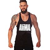 Efashionmx Mens Animal Letter Print Stringer Bodybuilding Gym Tank Tops (Large, Black)