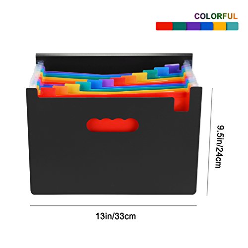 12 Pockets Expanding File Folder, AGPtEK A4 Document Organizer with Tabs and Bungee Closure, Expandable Bottom Stand & Colored Labels - Black