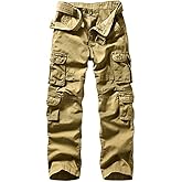 AKARMY Men's Cargo Pants, Military Tactical Casual Pants, Lightweight Cotton Work Pants with Multi Pockets K18 Khaki 36