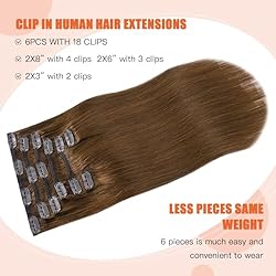 UGOTRAYS Clip in Hair Extensions,Chestnut Brown