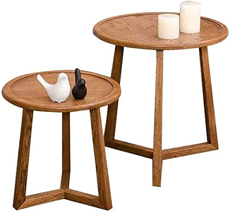 Amazon ベッドサイドテーブル コーヒーテーブル ローテーブル Pcデスク 入れ子になったコーヒーテーブル2ピースセットラウンドテーブル トライアングルベースサイドテーブルレイズドエッジソリッドウッドオークダイニングテーブル サイドテーブル オンライン通販