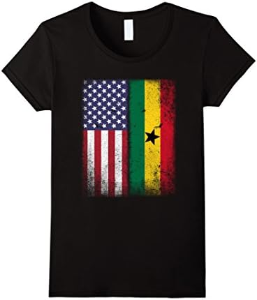 Womens American Ghanaian Flag T-shirt Ghana African Heritage Tee Large Black