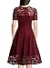 MISSMAY Women's Vintage 1950s Floral Lace Contrast Elegant Cocktail Swing Dress Wine Red X-Large