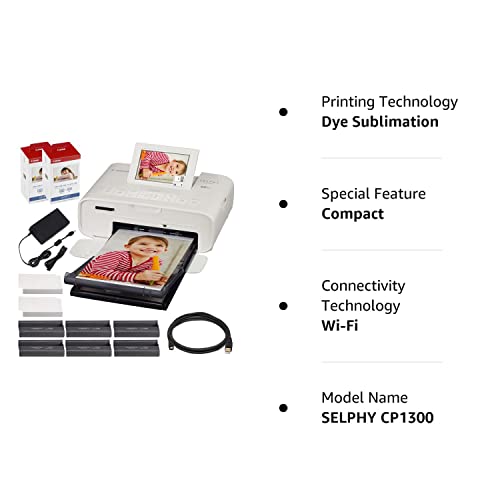 Canon SELPHY CP1300 Compact Photo Printer (White) with WiFi & 2X Canon