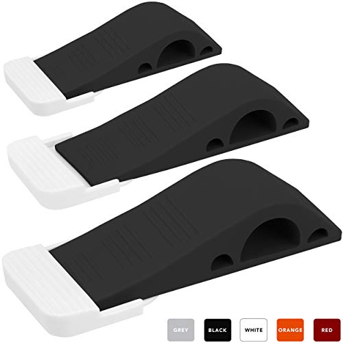 Wundermax Door Stopper Rubber Door Stop Wedge Security Door Stops with Door Holder Rubber Door Stoppers Works On All Floor Types and Carpet Heavy Duty Door Jam (3 Pack Black)