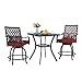 PHI VILLA Patio Height Bar 3 Piece Set Bistro Outdoor Garden Backyard Stools Set, Swivel 2 Patio Chairs and 1 Metal Top Square Table, Seat Cushions and Adjust Screw Feet