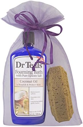 Dr Teal's Foaming Bubble Bath and Natural Bath Sponge Gift Bag (Coconut Oil Nourish &amp; Protect)