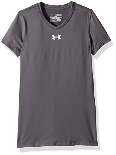 Camiseta de manga corta Under Armour Power Alley para niñas, grafito (040) / blanco, talla grande para jóvenes