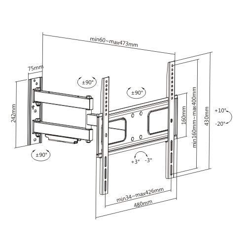 Mount Plus MP-LPA36-443W Outdoor Full Motion Swivel Weatherproof Tilt TV Wall Mount for Most 32”~70” TVs Perfect Solution for Outdoor TV (Max VESA 400x400)