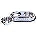 Mr. Peanut's Premium Double Dish Chrome Embossed Stainless Steel Pet Bowl, Rust Proof with Non-Skid Natural Rubber Base, Beautiful Design & Quality Materials