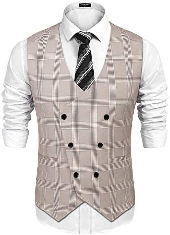 Simbama Mens Double Breasted Suit Vest Slim Fit Business Formal Wedding Dress Waistcoat
