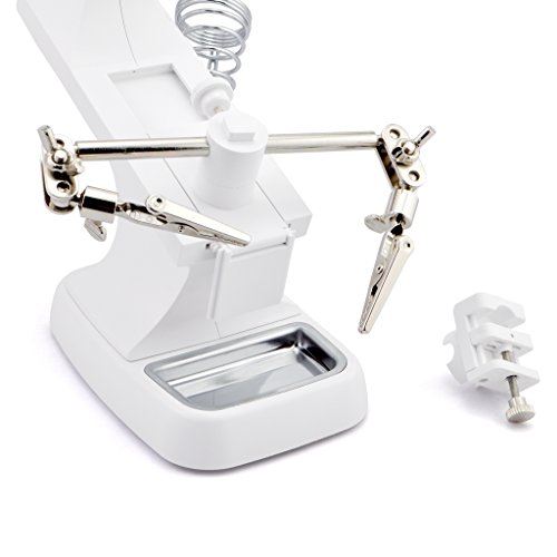 OLLGEN LED Soldering Station,Third Hand Soldering Solder Iron Stand Holder with Alligator Clip,3X Main Lens 4.5X Accessory Lens,10 LED Lighting(White)