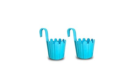 Naturally Green Hanging Planters for Balcony Plastic Fence Hook Pots, Balcony Railing Fence Hook Pots (Multicolor, Set of 2)