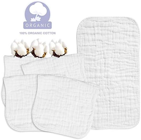 Muslin Burp Cloths 100% Cotton, Saliva Towel, Multi-Use Soft Burp Cloths Boys & Girls - Excellent Shower Gift, White Set, 5 Pack, Large 21"x10"