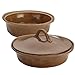 Rachael Ray Cucina Stoneware 3-Piece Round Casserole & Lid Set, Mushroom Brown