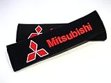 MITSUBISHI Exquisite Embroidered Badge Comfortable Seat Belt Shoulder Pad Cover Velcro Opening Black 1 Pair