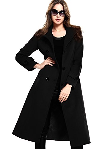 Escalier Women's Wool Trench Coat Double-Breasted Jacket with Belts Black 3XL - Thumbnail 2