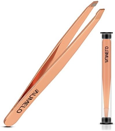 Tweezers for Eyebrow - AUMELO Stainless Steel Slant Tip Tweezer - Best Precision Eyebrow Tweezers Gift,Rose Gold ¡­