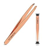 Tweezers for Eyebrow - AUMELO Stainless Steel Slant Tip Tweezer - Best Precision Eyebrow Tweezers Gift,Rose Gold ¡­