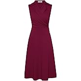 GRACE KARIN 2025 Women's Notch Lapel Ruched Wrap V Neck Business Work Dress Sleeveless A Line Midi Dress