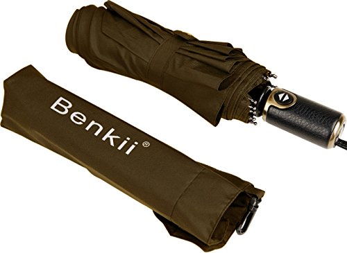 Benkii 60 Mph Windproof 10 Rib Travel Umbrella, Coffe