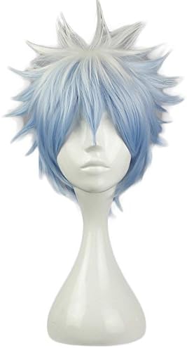 Lovcomic Gintama Cosplay Gintoki Sakata Short Reverse Bend Wig Blue Mixed White