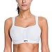 SYROKAN Women's High Impact Underwire Full Support Padded Mesh Active Sports Bra White 42DD