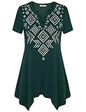 Bebonnie Women's V Neck Geometric Print Handkerchief Hem T Shirt Tunic Tops