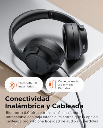 truefree Bluetooth 6.0 Wireless Headphones, Headphones with Active Noise Cancellation, On-Ear Headband, 125H Autonomy, Fast Charging, EQ Customizable via App, Multipoint Connection