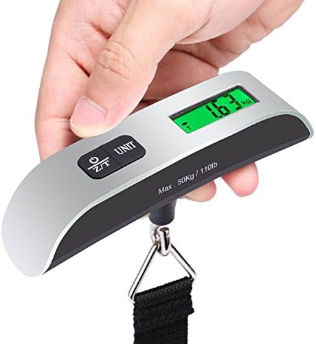 AFSTUP Portable Electronic Luggage Scale with Backlit Suitcase Scale with 110lbs /50kg Capacity Mini Bag Weight Device for Vacation Travel and Business Trips, Silver