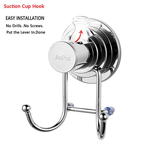 JiePai Suction Cup Towel Hook,Chrome Towel Hook Holder for Bathroom/Kitchen/Door,Stainless Steel Towel Rack Organizer for Towel, Bathrobe,Loofah,Coat,Bags (Suction Cup Towel Hook-Chrome, 1 Pack)