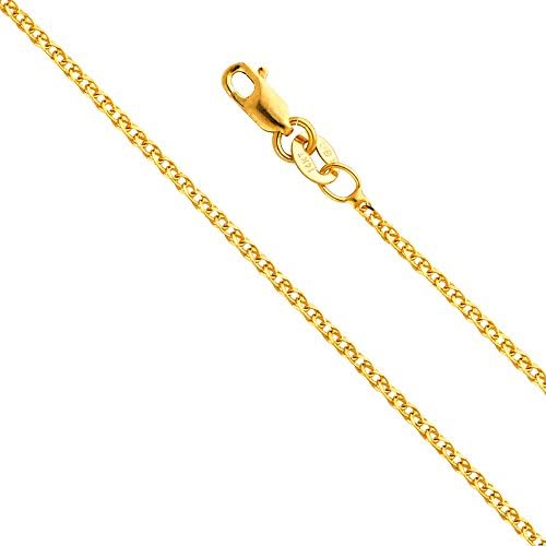 14k Yellow Gold SOLID 1mm Flat Open Wheat Chain Necklace with Lobster Claw Clasp - 22"