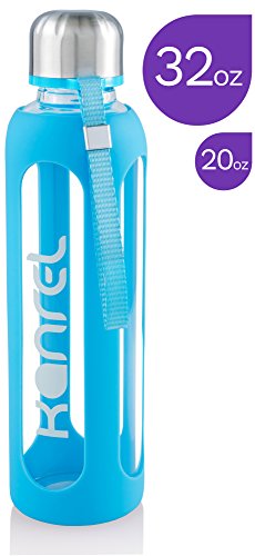 Glass water bottle 32 oz, 1 liter with silicone sleeve,…
