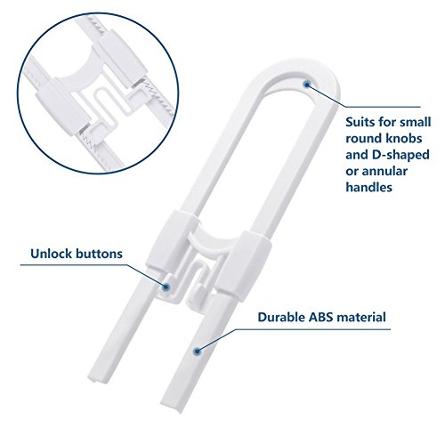 Sliding Cabinet Lock, Childproof Baby Safety Locks, U Shaped Cabinet Latch for All Kinds of Handles (4 Pack, White) - Thumbnail 5