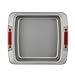 Cake Boss Deluxe Nonstick Bakeware 9-Inch Square Cake Pan, Gray with Red Silicone Grips