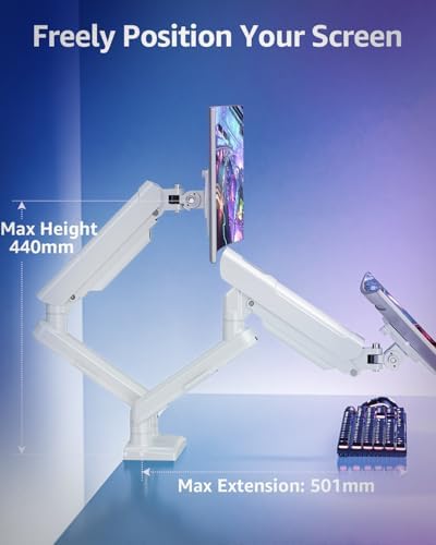 EV6012W - suporte de 2 monitores para ecrãs de 13 a 32 polegadas, suporte de 2 monitores de 2 a 9 kg com VESA 75/100 mm, braço a gás com inclinação, rotação, cor branca