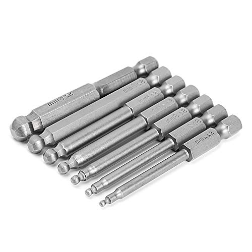 Hymnorq 7pc Metric Ball End Hex Key Screwdriver Bits Set - Quick Release 1/4 Inch Hex Shank for Easy Attachment - 65mm/2.56" Long - S2 Steel Alloy and Magnetic Tips - Fit All Standard Bit Holders